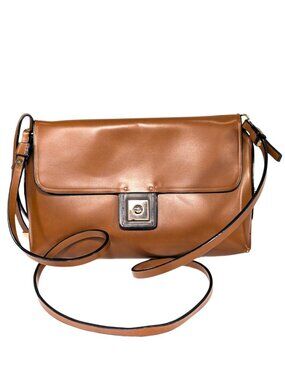 Zara Basics Structured Brown Faux Leather Flap Envelope Crossbody Purse